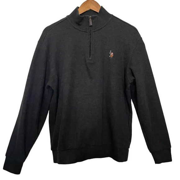US Polo Assn Quarter Zip Pullover Sweater Size Medium Heather Equestrian - Picture 1 of 6